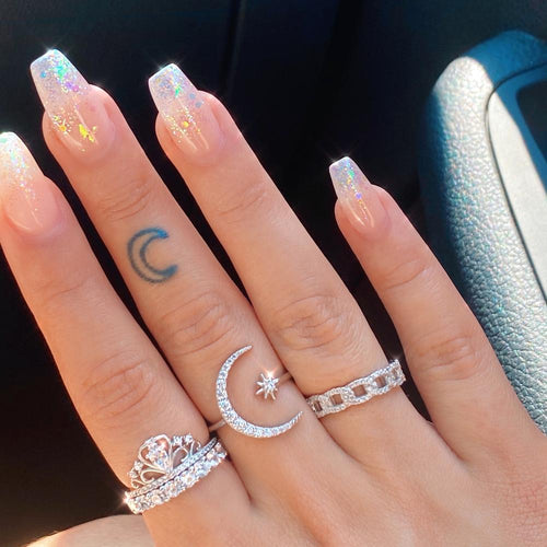 Moon and Star Ring in Silver