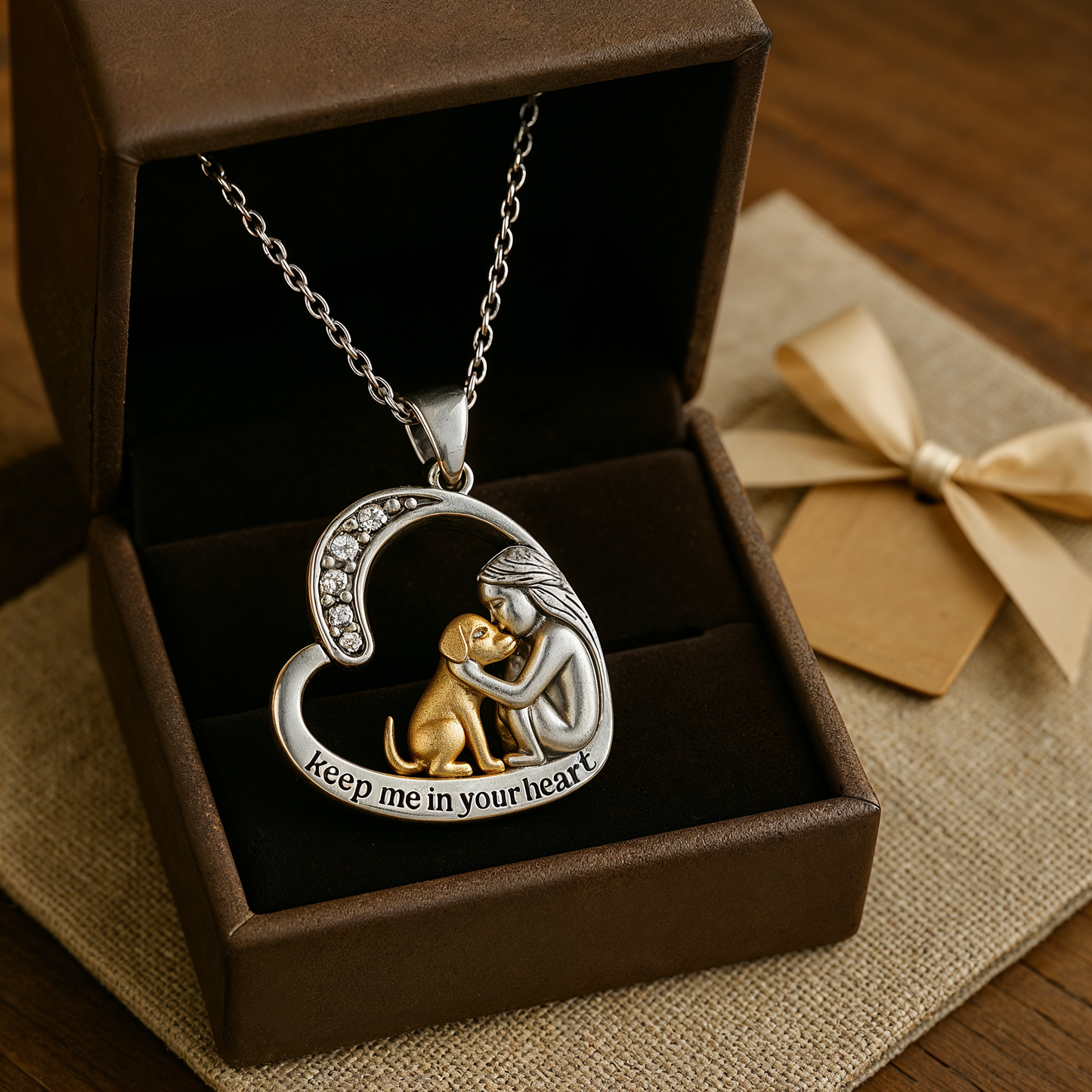 Silver Heart Necklace with Dog and Zirconia Stones - Laura Jewelry