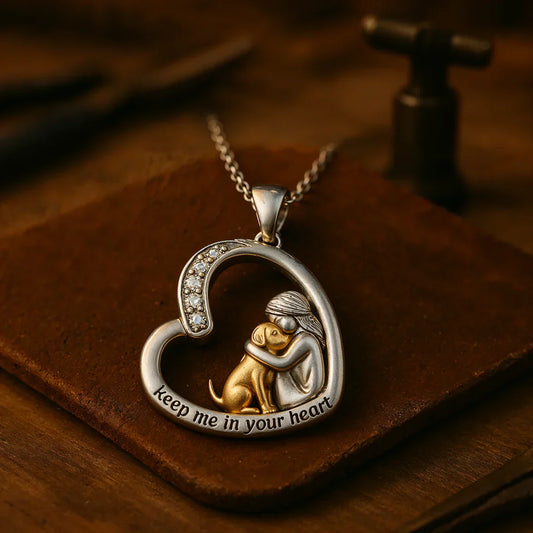 Silver Heart Necklace with Dog and Zirconia Stones - Laura Jewelry