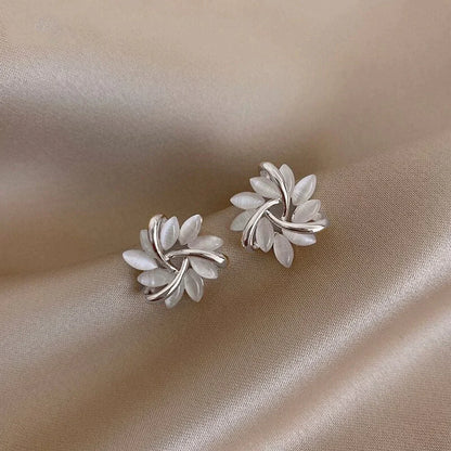 Gold Hoop Earrings with Opal Petals