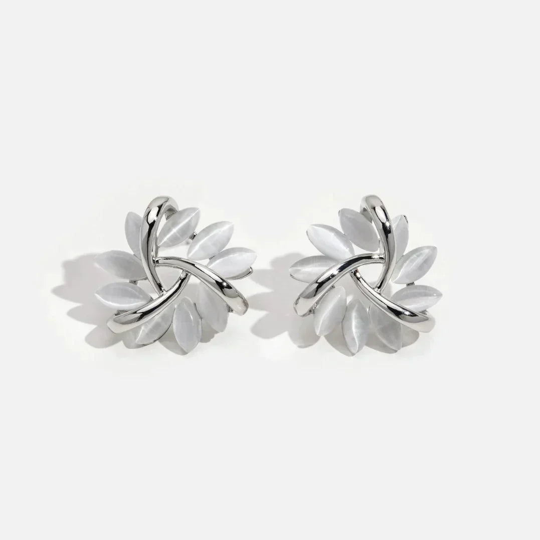 Gold Hoop Earrings with Opal Petals