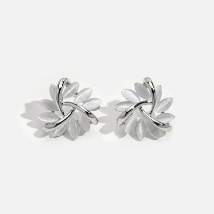 Gold Hoop Earrings with Opal Petals