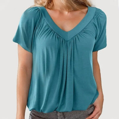 Pleated Charm V-Neck Blouse