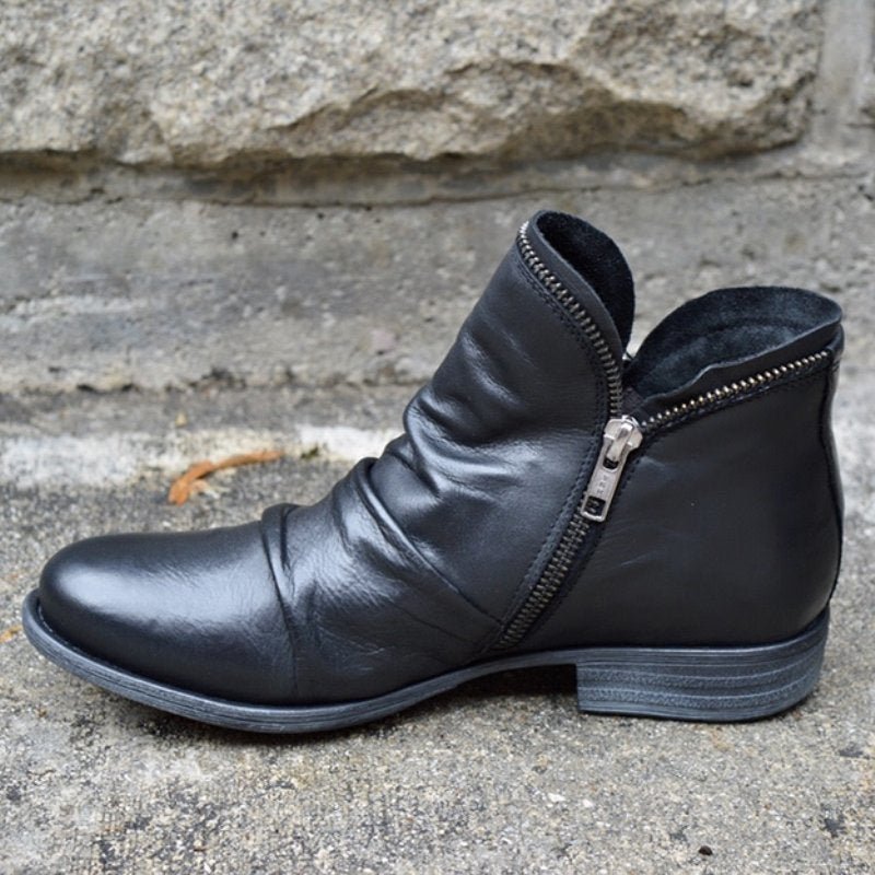 Elena™ - Urban Zip Leather Ankle Boots