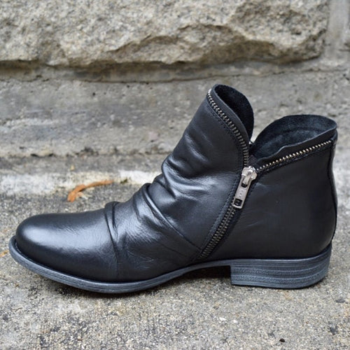 Elena™ - Urban Zip Leather Ankle Boots